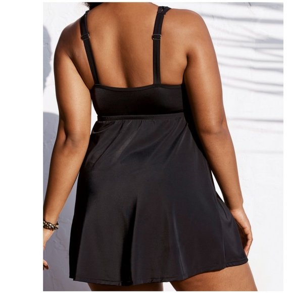 Roaman's Bead Macrame SwimDress Swimsuits For All plus Size 30 Black - Picture 2 of 6